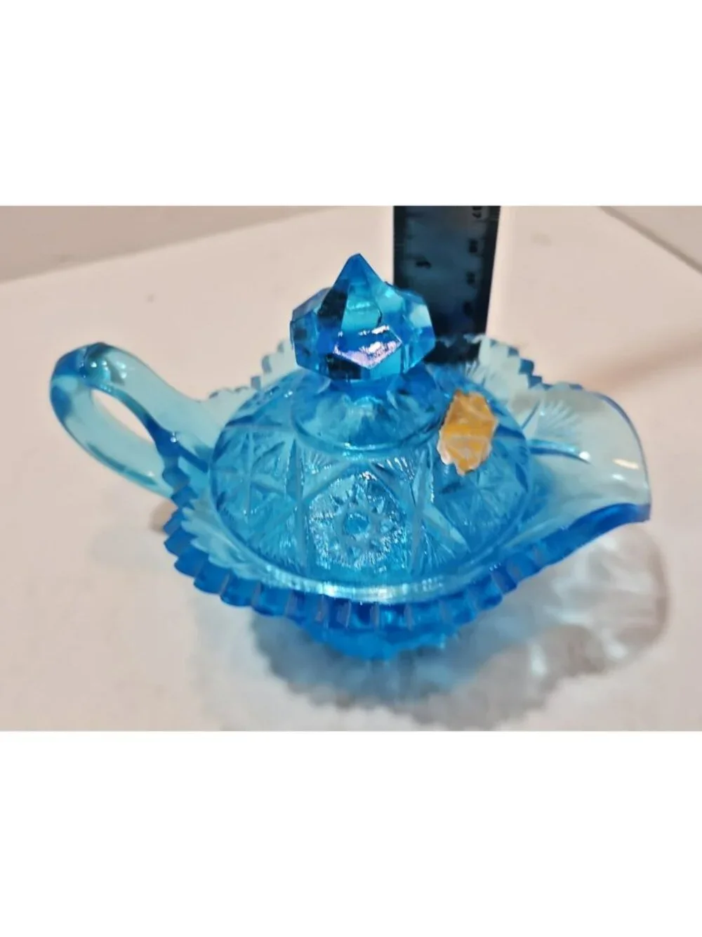 Vintage Kemple Wheaton Blue Aqua Star/Yutec Pattern Creamer With Lid